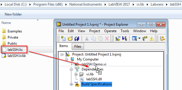 App. builder dragging labSSH.lic to project