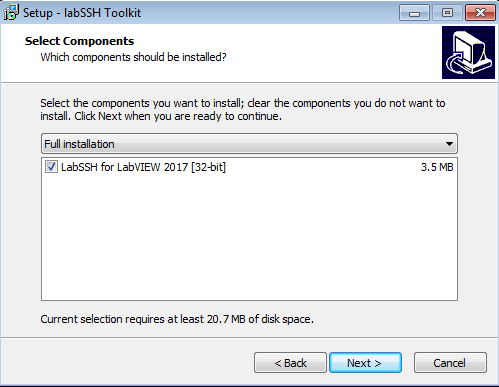 LabSSH install wizard component selection screen