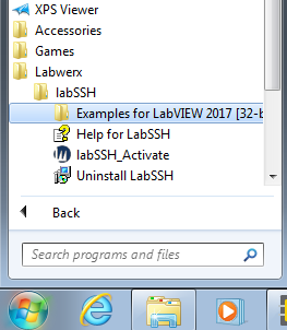LabSSH examples start menu entry