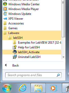 LabSSH activation wizard start menu entry