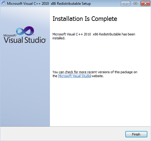 MSVC redistributable installation completed screen