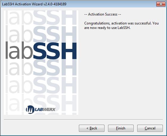 LabSSH activation wizard success screen