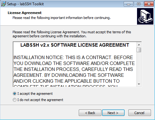LabSSH install wizard license agreement screen