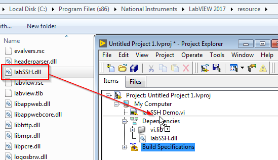 App. builder dragging labSSH.dll into project